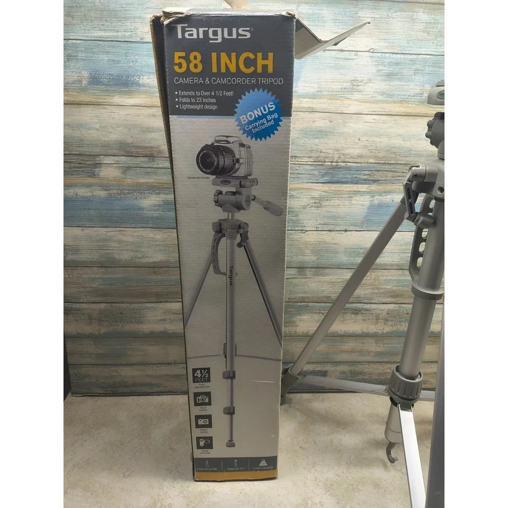 Targus TGT-58TR‎ Camera Camcorder Tripod,3-Way Fluid Pan Head, Bubble Level